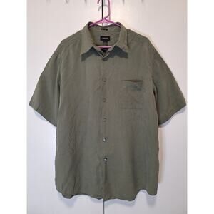 Clairborne Mens Silk Button Up Short Sleeve Shirt Olive Green Size XL